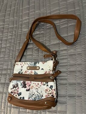 Rosetti White Floral Crossbody with Brown Trim